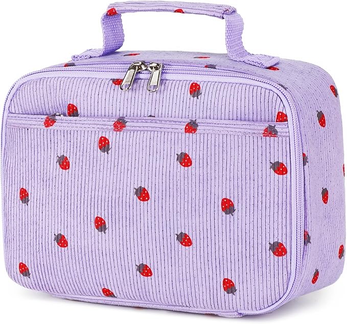 Bluboon Kids Girls Lunch Bag Insulated Lunch Box for school Corduroy Lunch Cooler Organizer School Kids Lunch Tote
