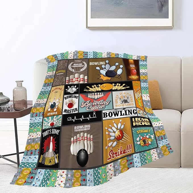 Bowling Blanket Bowling Throw Blanket Gifts for Bowling Lovers Kids Girls Boys Adults Women Men Super Soft Cozy Plush Fluffy Fuzzy Fleece Blanket Decor 40''X50''