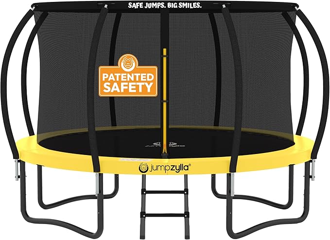 JUMPZYLLA Trampoline Outdoor 8FT 10FT 12FT 14FT 15FT 16FT with Enclosure and Ladder, ASTM Approved Recreational Trampoline for Kids and Adults, Anti-Rust Coated Frame