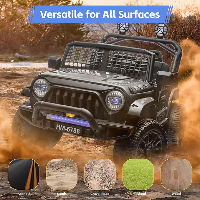 24V Electric Car for Kids Truck Car Ride On Car Kids Car Equipped with Bluetooth,Parental Remote Control,LED Lights,Double Open Doors,Wear Resistant Wheels-Black