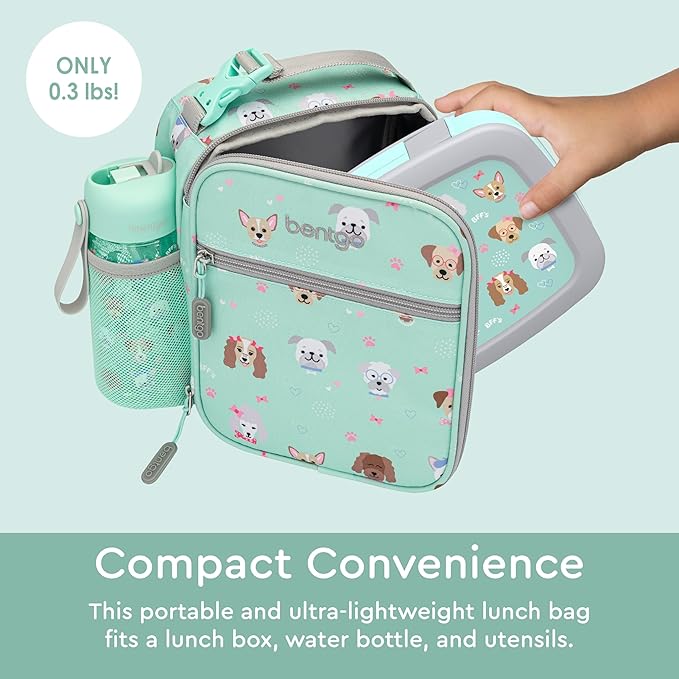 Bentgo® Kids Insulated Lunch Tote - Water-Resistant, Reusable, Lightweight & Durable Lunch Bag with Water Bottle Holder & Mesh Pocket, Fits Lunch Box & Water Bottle - Ideal for Ages 3+ (Puppy)