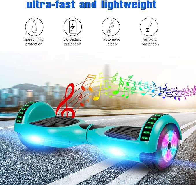 LIEAGLE Hoverboard, 6.5" Self Balancing Scooter Hover Board with Bluetooth Wheels LED Lights for Kids Adults