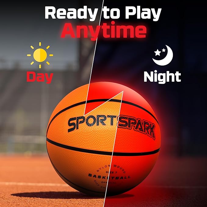 Light Up Basketball - Glow in The Dark Ball - Outdoor Sports Birthday Gift for Boys Ages 8-15 - Kids Teenage Youth Activity - Boy Toys
