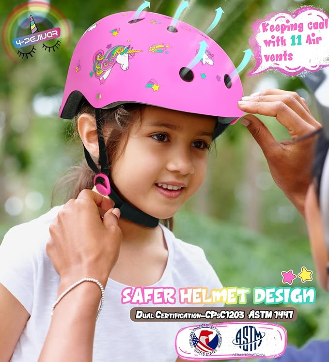 Kids Bike Helmet for Girls 3-5-8-14, Unicorn Adjustable Toddler Helmets for Bicycle, Roller Skating, Skateboard, Scooter, Skiing