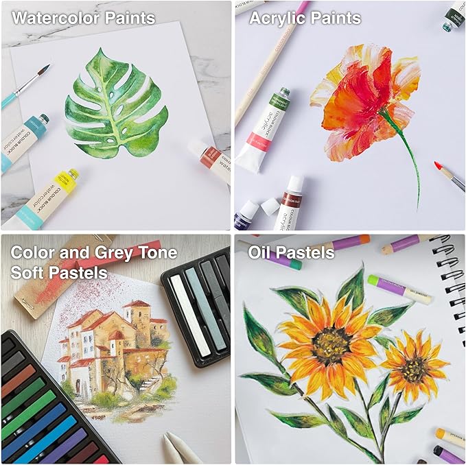COLOUR BLOCK 181 pc Mixed Media Art Set in Exquisite Wooden Case - Acrylic & Water color Paints, Sketching, Colored Pencils, Soft & Oil Pastels