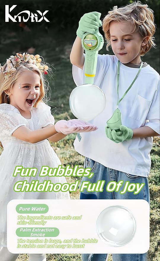 Elastic Smoke Bubble Machine for Kids - Rechargeable Magic Bubble Wand with Lights & Sound, Includes Gloves & Spill-Proof Cup, Safe Bubble Solution, Green & Pink (Green)