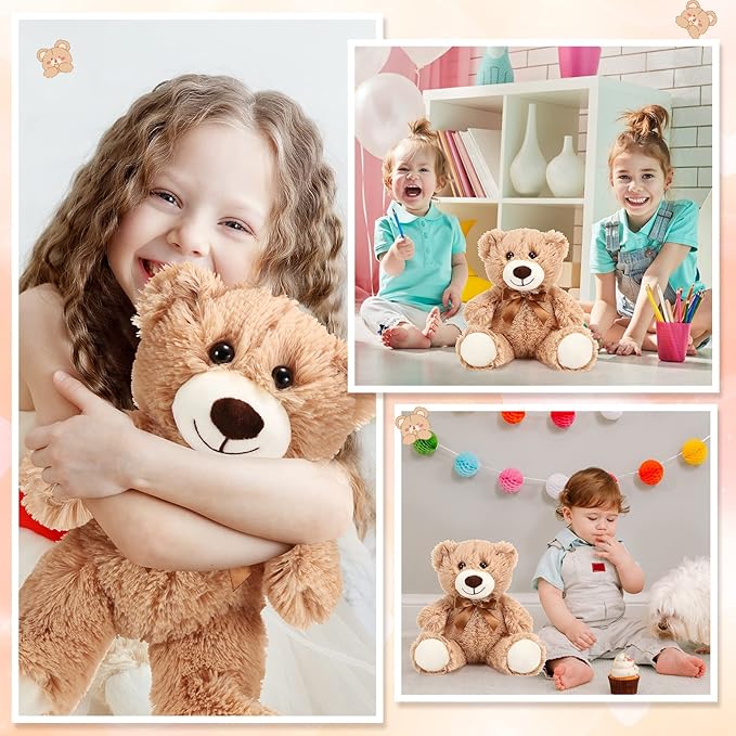 HyDren 6 Pcs Bear Stuffed Animal Plush Toys Soft Plush Dolls Bear Sleeping and Playing Toys for Baby Shower Decoration Boy(Long Plush,Light Brown)
