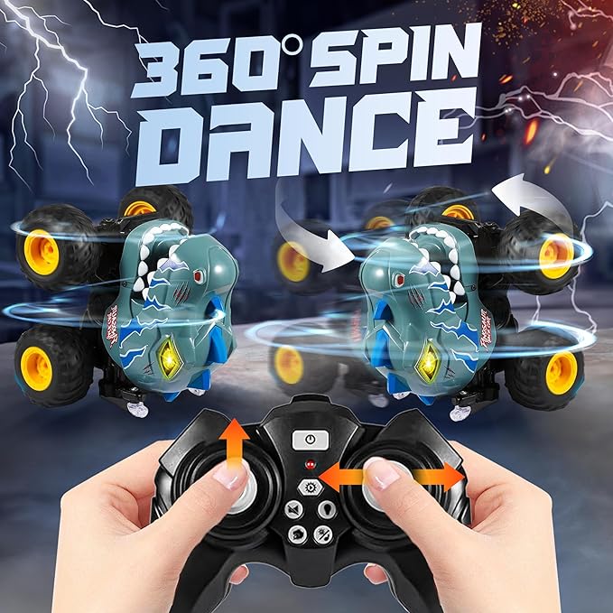 BEZGAR Monster Truck Toys - Remote Control Monster Truck with Spray, Light, Music, Dinosaur Toys for Kids, 1:20 Scale RC Truck with 360° Spins and Drifting, Remote Control Car for Boys 4-7 Gray