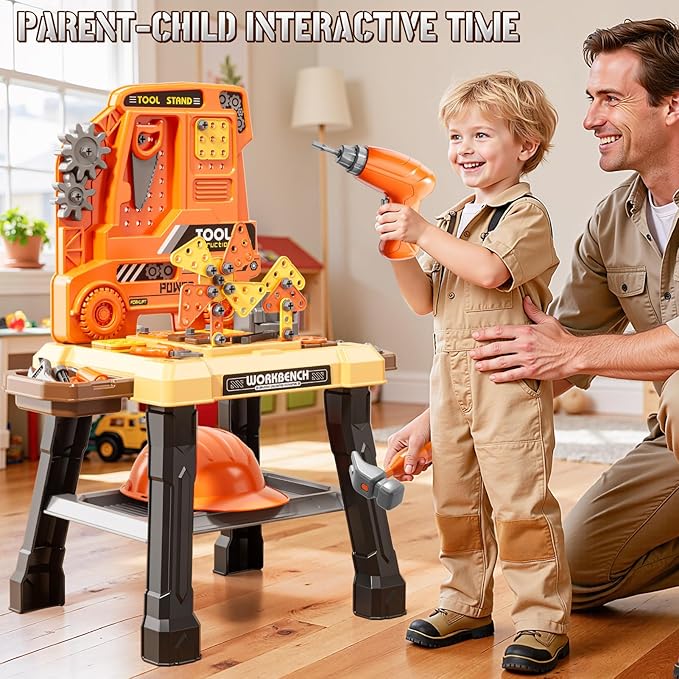 Kids Tool Bench Set with Electric Drill and Realistic Tool, Pretend Play Construction Workbench Toys for Toddlers Ages 3-5 Years Old, Birthday Gifts for Boys Age 3 4 5 6 7 8 Year Old