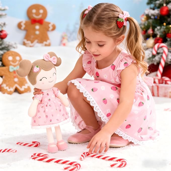 Gloveleya Baby Girl Gift – Strawberry Pink Plush Doll with Gift Box, Soft First Baby Doll for Toddler Girls, Birthday Present, Baby Shower & Holiday Keepsake