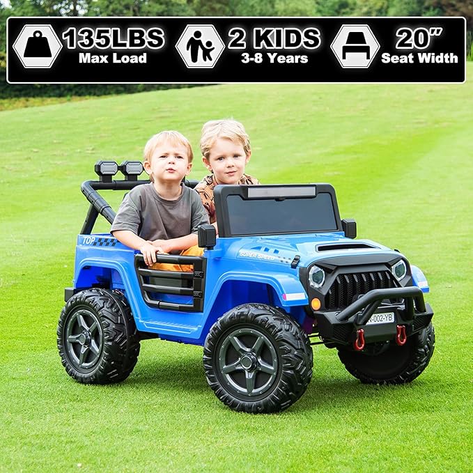 NEWQIDA 24V Ride on Toys for Big Kids Battery Powered Electric Vehicles 2 Seater Electric Car with Remote Control 4x4 Ride on Truck Car for Kids Toddlers, EVA Tires, Spring Suspension, Music, Blue