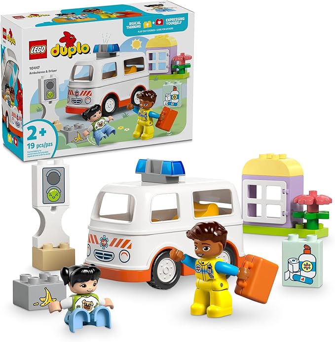 LEGO DUPLO Town Ambulance & Driver Building Toy Playset - Preschool Learning and Educational Ambulance Toy for Toddlers, Boys and Girls, Ages 2+ - Pretend Play Baby Gift Idea - 10447