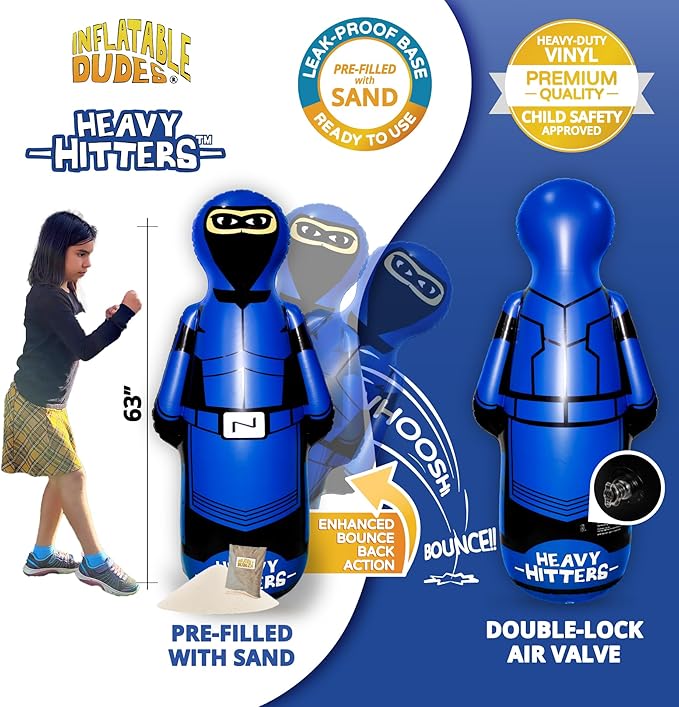 INFLATABLE DUDES Ninja Toy 63 Inches -Kids Punching Bag | Already Filled with Sand| Bop Bag | Inflatable Bopper | Boxing | Ninja Birthday Party | Punching Bag for Kids- (Heavy Hitters Nobi)