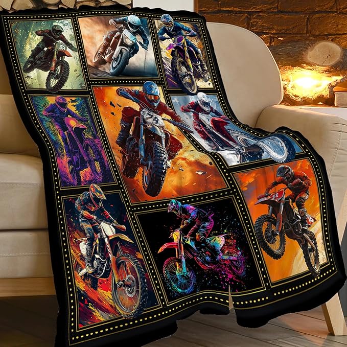 Motorcycle Blanket, Motorcycle Throw Blanket, Racer Sports Gifts Blankets Stuff Fleece Flannel Plush for Men Boys Women Girls Lovers Adults Soft Bedding Gift for Sofa Bed Office Home Decor 80"x60"