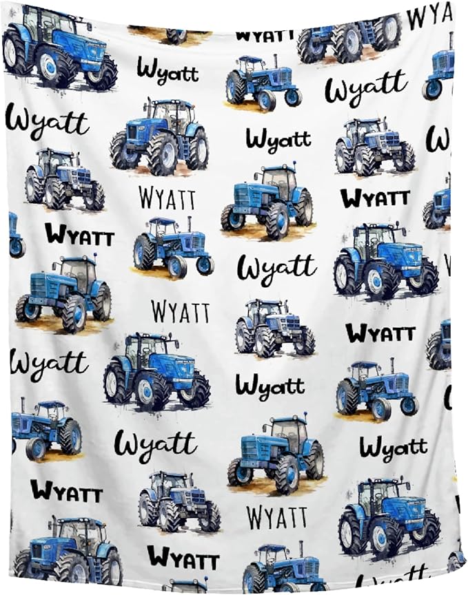 Custom Farm Tractor Blanket with Name Personalized Farm Tractor Blankets for Girls Boys Women Men Customized Blanket Gifts for Birthday 40"x50"for Kids/Small Pets