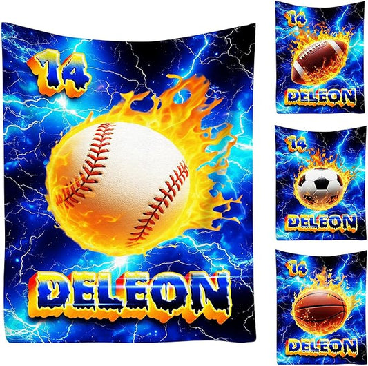 Custom Baseball Blanket with Name Personalized Basketball Throw Blanket for Sports Lovers for Couch Sofa Bed Decor (Boy-03)