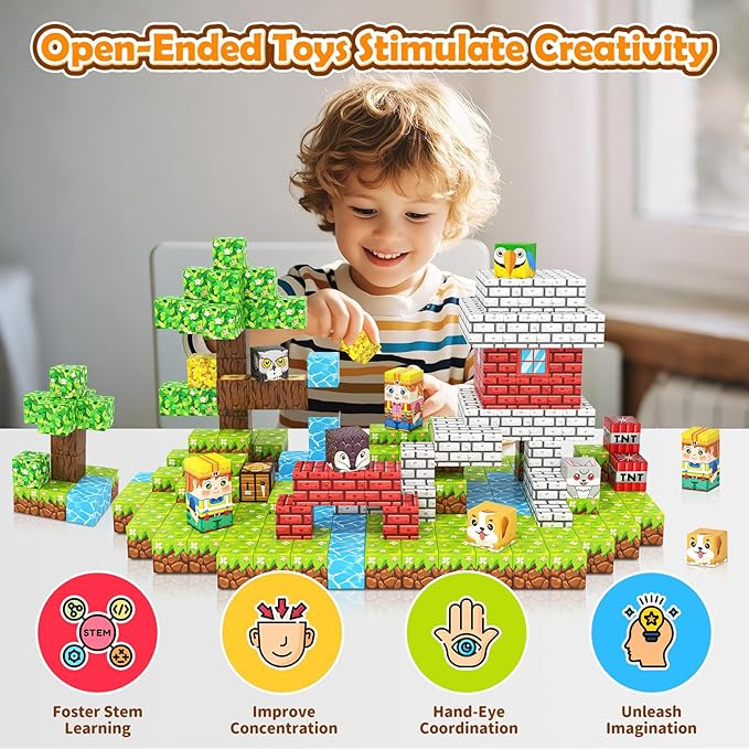 100PCS Magnetic Blocks with Forest Animals, Magnetic Building Blocks Magnet Cube Toys Stacking, Build Forest World Set, STEM Montessori Sensory Toys for Kids Boys Girls Age 3 4 5 6 7 8 9 10 Gifts