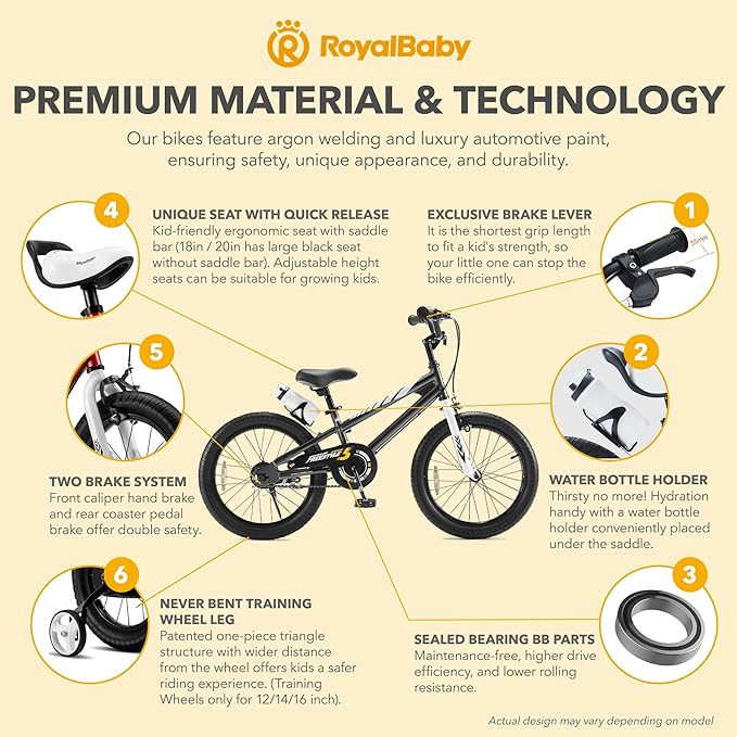 RoyalBaby Kids Bike EZ Balance to Pedal Dual Handbrake Toddlers Boys Girls Bicycle 12-20 Inch for Age 3-10 Years