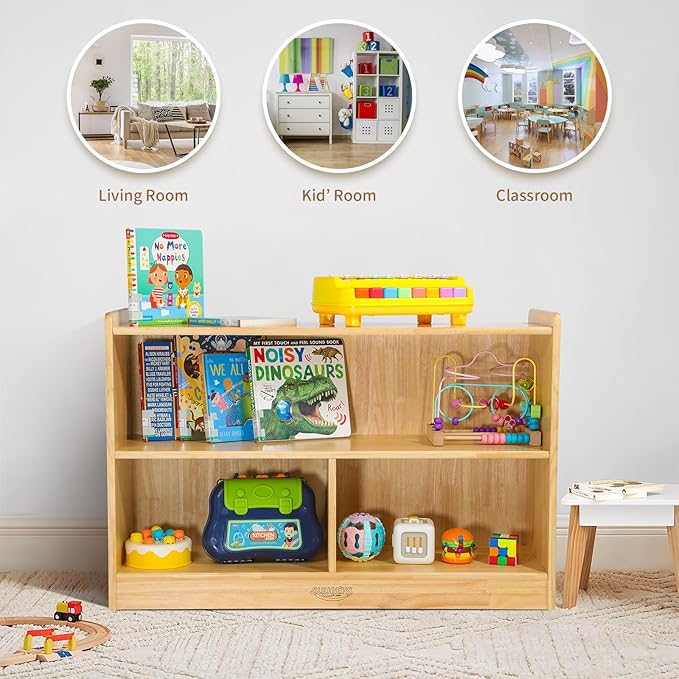 Montessori Shelf, Toy Shelf for Kids, Kids Bookshelf, 2-Tier, 3-Section Wooden Book Shelf, Toy Storage Organizer for Kid Rooms, Palyroom, Nursery (35-2/5"*23-5/8"*11-4/5")