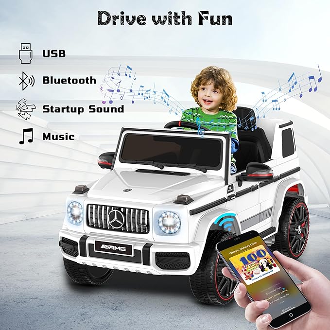ANPABO 12V Ride on Car for Kids, Ride on Toys for Toddlers w/Parent Remote Control, LED Headlights, Music Player & Horn, Soft Start, Low Battery Prompt, Kids Electric Vehicle, White