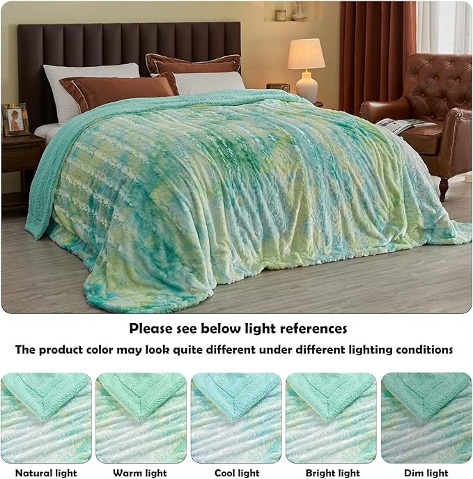 NEWCOSPLAY Super Soft Faux Fur Throw Blanket for Couch Multi Green Sherpa Fuzzy Plush Warm Blanket for Sofa Bed (Multi Green, Throw(50"x60"))