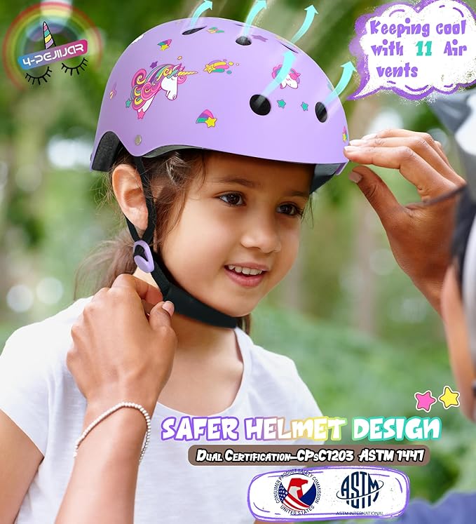 Kids Bike Helmet for Girls 3-5-8-14, Unicorn Adjustable Toddler Helmets for Bicycle, Roller Skating, Skateboard, Scooter, Skiing