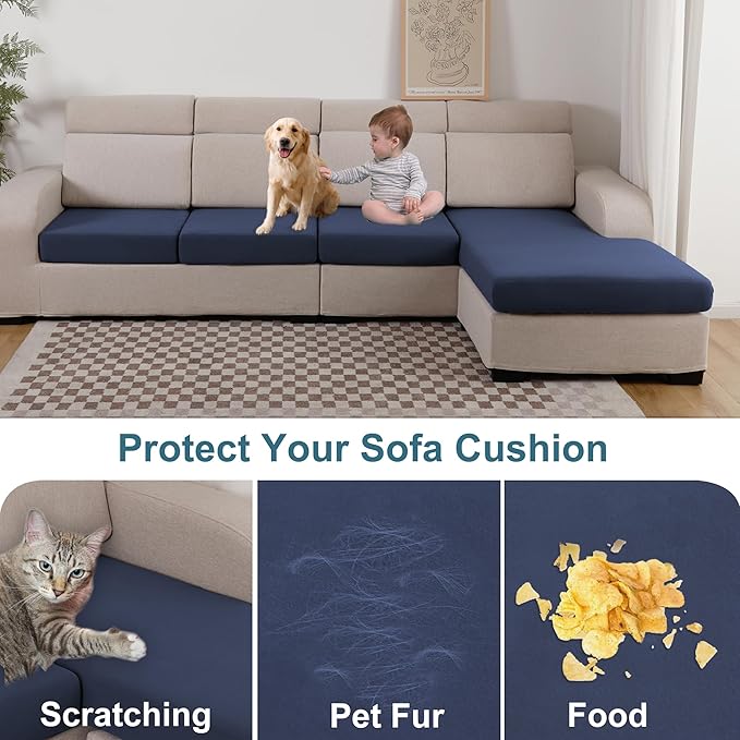 100% Waterproof Couch Cushion Covers, Replacement Sofa Cushion Covers, Stretch Individual Sofa Seat Cushion Slipcovers Furniture Protector for Kids Pets