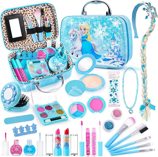 Kids Makeup Sets for Girls, Real Washable Make Up Kits Toys Toddler Children Princess Dress Up Birthday Toy for 3 4 5 6 7 8 9 10 11 12 Years (Blue)