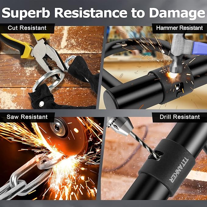 Titanker Motorcycle Chain Lock, Heavy Duty Bike Chain Lock with 2 Keys, Bike Locks with 14mm Thick U Lock for Bicycles, Motorbikes, Mopeds, Scooters (3FT,4FT)(6mm Chain,12mm Chain)