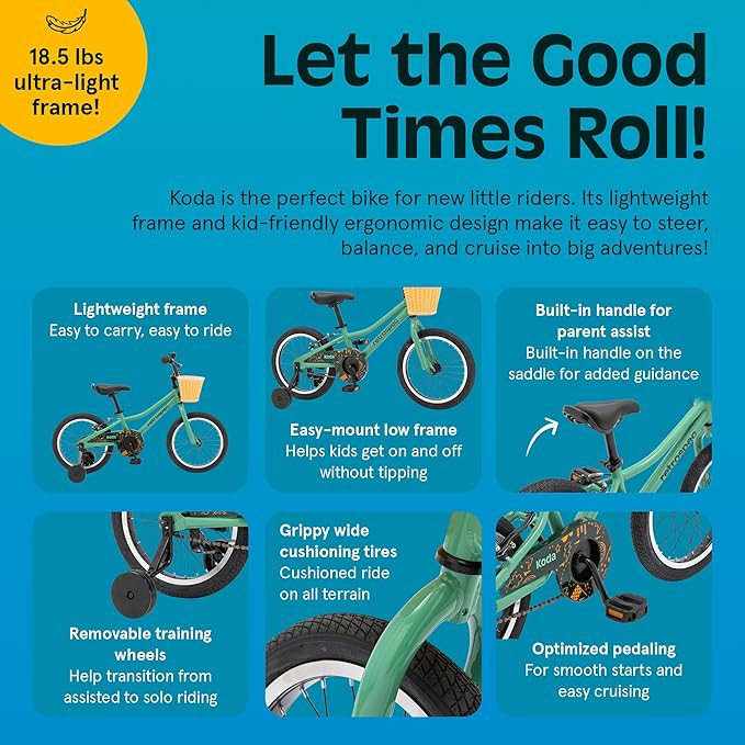 Retrospec Koda Plus Kids Bike for Boys & Girls Ages 4-6 Years - 16" Children's Bicycle, Adjustable Seat & Handlebars