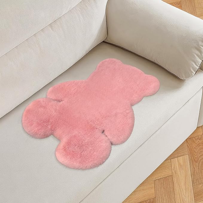 2ft Small Fluffy Pink Rugs for Bedroom Girls, Soft Faux Sheepskin Fur Rug Fuzzy Shaggy Area Rug Cute Plush Carpet for Nursery Kids Aesthetic Living Room Floor Home Decor, Pink