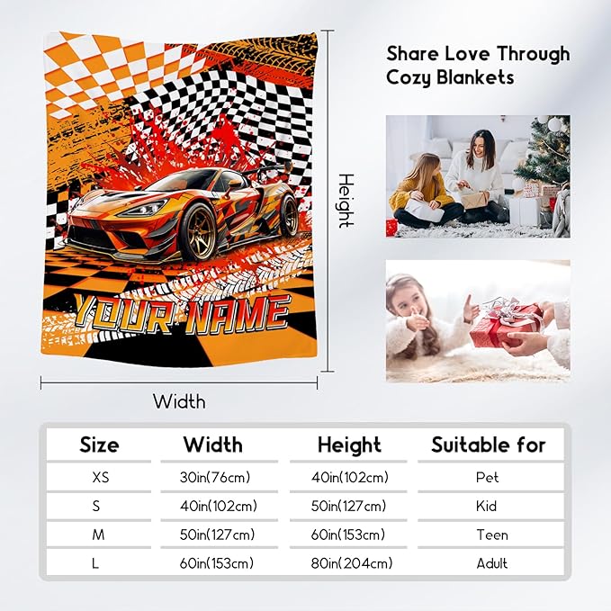 Custom Blanket for Kids, Racing Car Blankets for Boys, Personalized Toddler Throw Gifts, Cool Flannel Throw for Car Lovers, 60"x80"