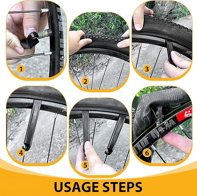 6 Pcs Bicycle Tire Levers Repair, Portable Durable Bike Changing Tire Spoon, Premium ABS Removal Tubular with Ergonomical Molded Texture Handle Bump, Biking Lover for Road Mountain (Black)