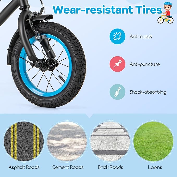 BABY JOY Colorful Macarons Kids Bike, 12 14 16 18 Inch Sporty Children's Bicycle with Training Wheels, Adjustable Handlebar & Saddle, Handbrake & Coaster Brake, Boys Girls Bike for 3-8 Years Old