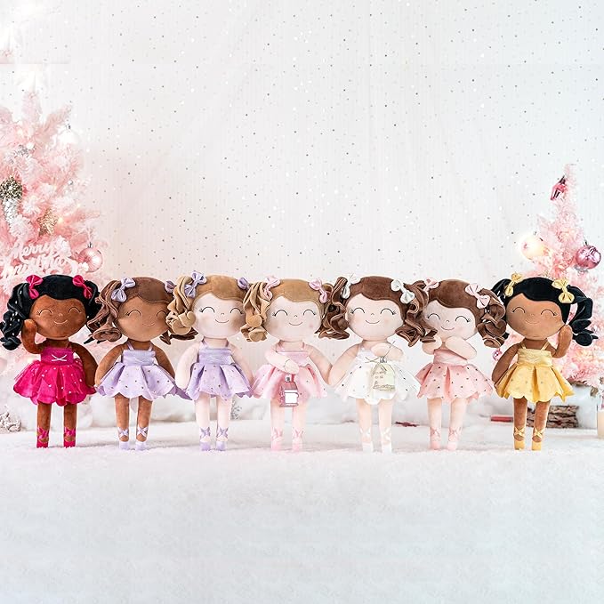 Gloveleya Baby Dolls Soft Snuggly Curly Hair Ballerina Doll First Baby Girl Gifts Plush Ballet Doll with Lace Mesh Dress Purple Ballerina Series