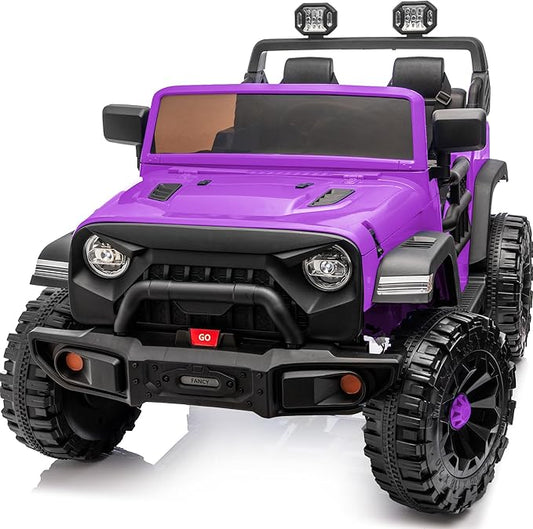 2 Seater Ride on Car Toy, 12V Electric Car for Kids 4-8 with Remote Control, Capacity 150 lb, LED Light - Purple