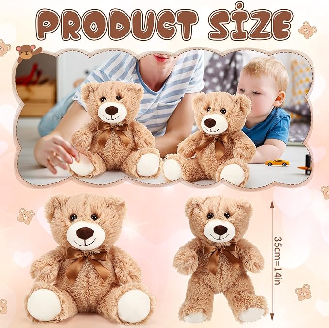 Skylety 10 Pcs Bears Bulk Stuffed Animal Plush Toys 10-14 Inches Birthday Party Favors(Light Brown)