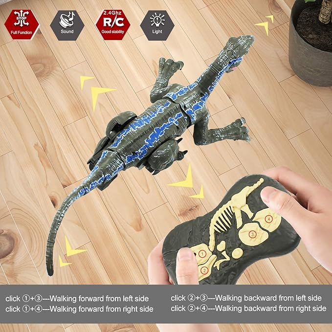 Remote Control Dinosaur Toys for Boys Kids Girls 3 4 5 6 7 8 Electronic RC Robot Toy Walking Roaring Velociraptor Realistic 18.1" Jurassic Dino Rechargeable Raptor Blue Birthday Gift