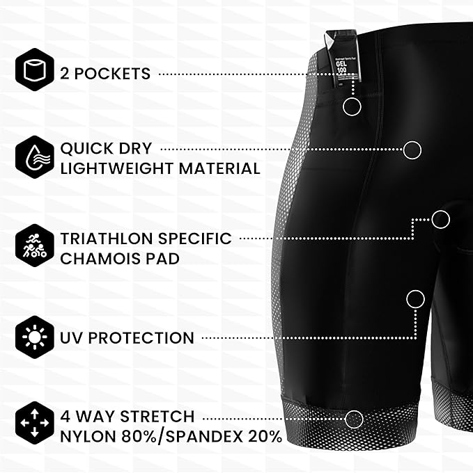 SLS3 Triathlon Shorts Mens – Tri Shorts Mens – 2 Pockets FRT – Designed by Athletes for Racing
