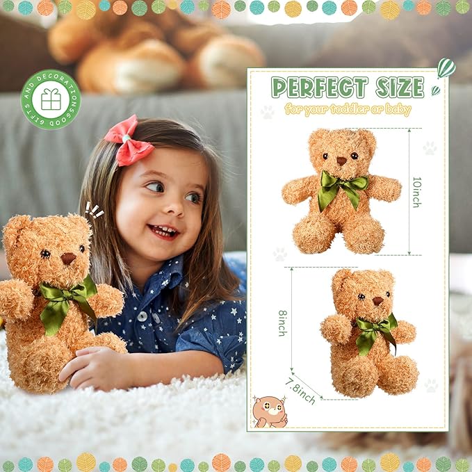 Zhanmai 9 Pieces Cute Bear Stuffed Animals 10 Inch Soft Plush Stuffed Bears Toy Gift Bulk with Bow Tie Kids Boys Girls Graduation Baby Shower Birthday Party Gift(Golden)