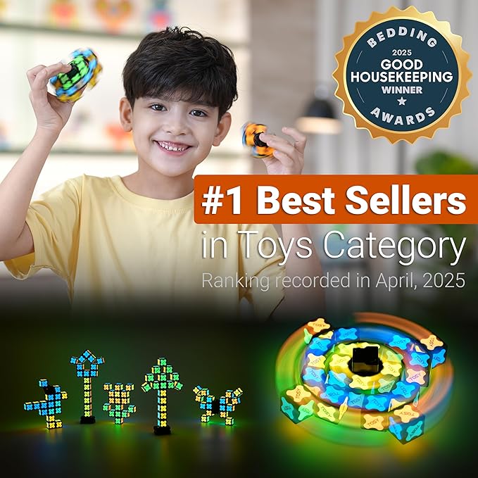TOSY Magnet Fidget Spinner Glow - 16 Blocks, 3 in 1 Toy: Transformable Fidget Spinner, Infinity Cube, 2x2 Puzzle Cube, Glow, Stress Relief, STEM Magnet Tiles Birthday Gift for Kids/Boys/Girls/Adults