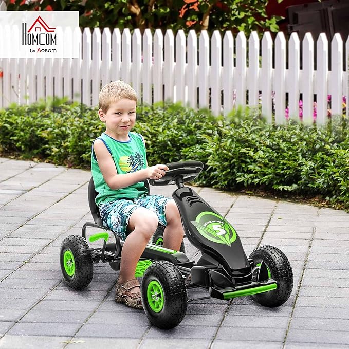 Aosom Kids Pedal Go Kart Ride-on Toy with Ergonomic Comfort, Pedal Car with Tough, Wear-Resistant Tread, Go Cart Kids Car for Boys & Girls with Suspension System, Safety Hand Brake, Ages 5-12, Green