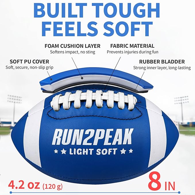 Light Soft Mini Football for Kids Toddler - 8" PU Leather and Foam Layer Small Footballs - Safe Lightweight Indoor Outdoor Beach Water Pool Sports Toys for Summer Outside Games Play with Pump