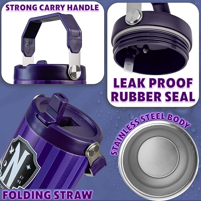 Get Trend Wednesday Tumbler with Straw 30oz Girls Teens Insulated Cup with Lid Handle Travel Mug Cups with Lids for School Sports Gifts for Girls (Purple Wednesday)