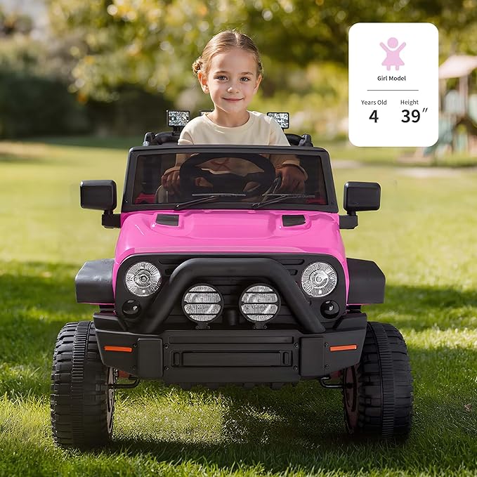 Kids Ride on Car Toy, 12V Electric Car for Kids with Remote Control, LED Light - Hot Pink