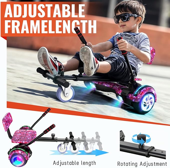Scooter with Seat Attachment for Kids Adults, 6.5'' 8.5''Balancing Scooter with Bluetooth Speakers & Colorful LED Light with Kart