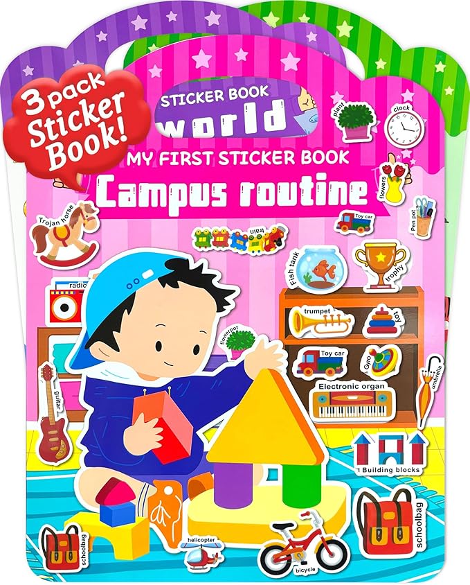 Benresive Reusable Sticker Book for Toddlers 2-4 Years, 3 Sets Travel Stickers for Kids, Waterproof Sticker Books for Toddlers 1-3, Crafts Activities for Todddlers 1-3 2-4 3-5
