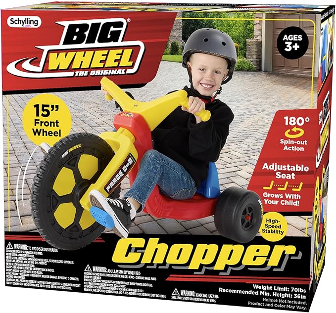 Schylling Big Wheel Chopper - BWCHP - Low-Riding Tricycle with Adjustable Seat for Growing Child up to 70 lbs. - Original Classic Bike - Ages 3 and Up
