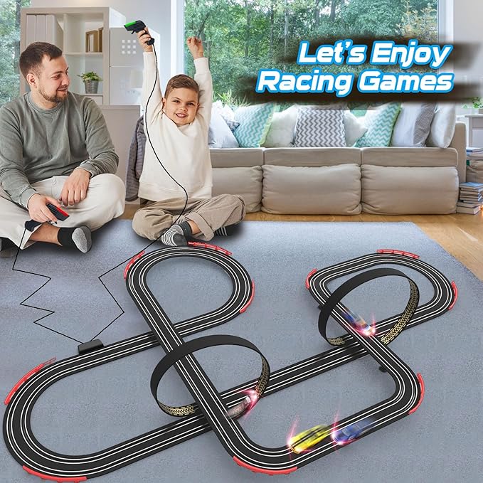 Slot Racing Car Track for Kids 28Ft Electric Powered Race Tracks Sets for Boys and Kids,Dual Racing with 4 High Speed Cars and 2 Hand Controllers, Gift Toys for Children 6,7,8 Years Old