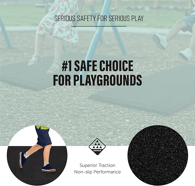 Playsafer Heavy Duty Commercial Grade Rubber Playground Safety Mat - Playground Protection Mat for Swings and Slides - 54" Long X 32" Wide x 2" Thick (Brown)